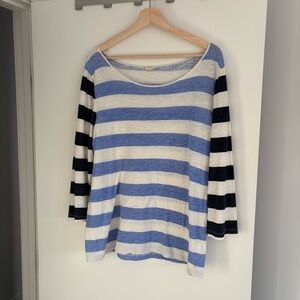 J. Crew Blue and Black Striped 3/4 Sleeve Top XL